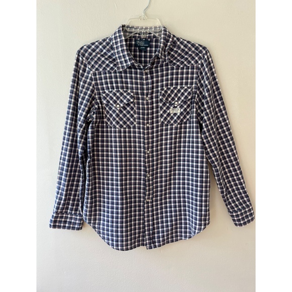Polo by Ralph Lauren Sz L Women Slim Fit Gingham Shirt Chest Pockets Button Down - Picture 1 of 8